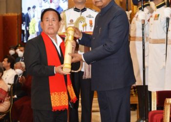 President Ram Nath Kovind presents Padma Shri to Shri Dhaneswar Engti for Literature and Education: