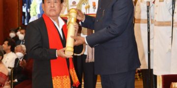 President Ram Nath Kovind presents Padma Shri to Shri Dhaneswar Engti for Literature and Education: