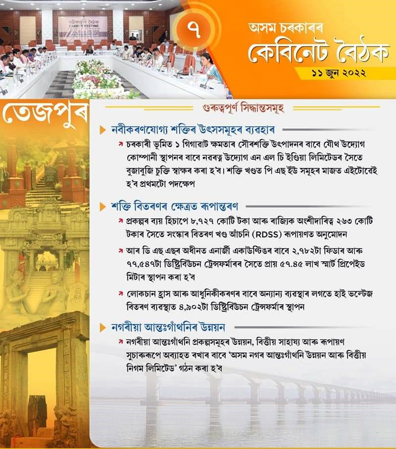তেজপুৰত অনুষ্ঠিত ৫০ সংখ্যক অসম কেবিনেটত কি কি সিদ্ধান্ত লোৱা হ'ল? 9 tez 7 1 | ASSAM TIMES POST