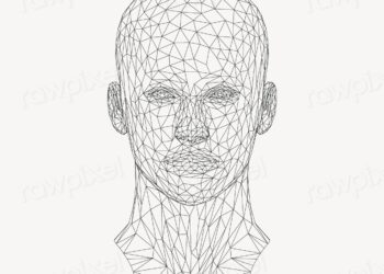Wireframe head sticker, ai illustration