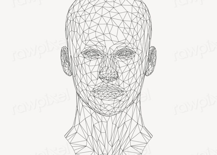 Wireframe head sticker, ai illustration